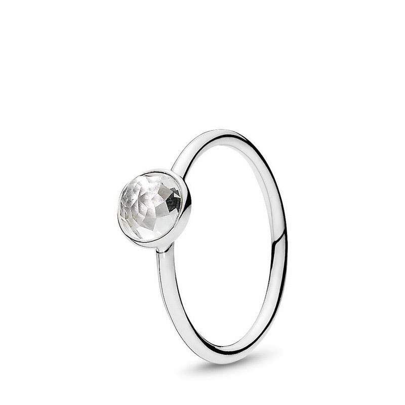 Pandora April Droplet Stackable Ring - Sterling Silver/Rock Crystal - Canada | NG7952ZY